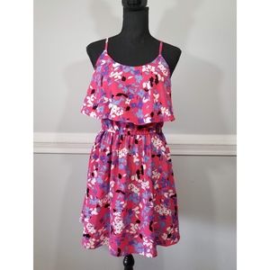 Elle pink floral print ruffle dress SZ S